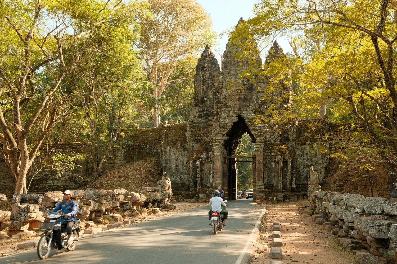 Motorbikes at the North Gate of Angkor Thom