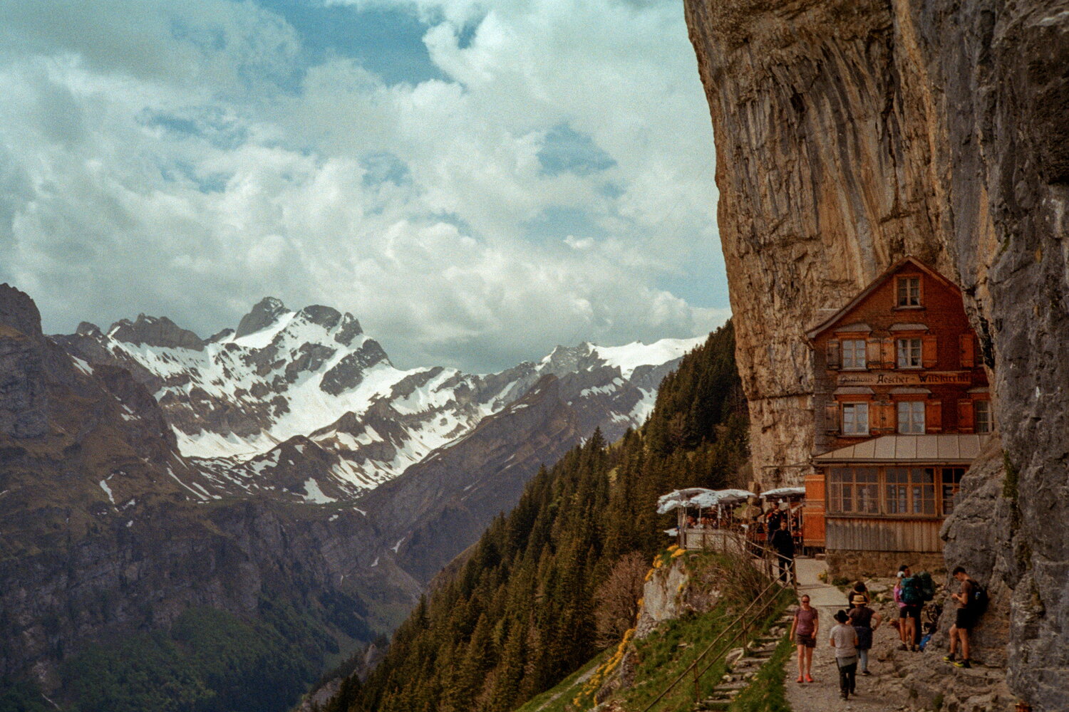 The Aescher inn tucked under a cliff