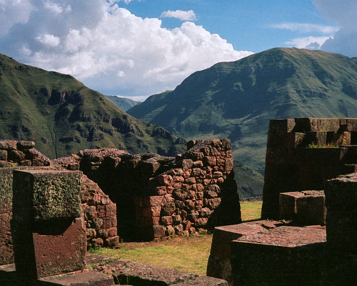 Inca walls of Pisac facing the Andes